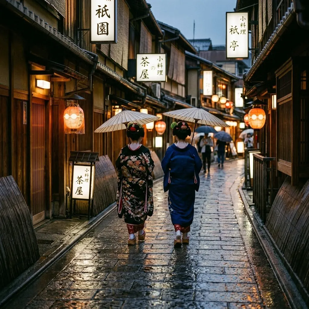 Ryokan garden at dusk