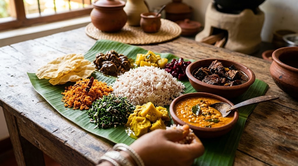 Traditional rice and curry spread