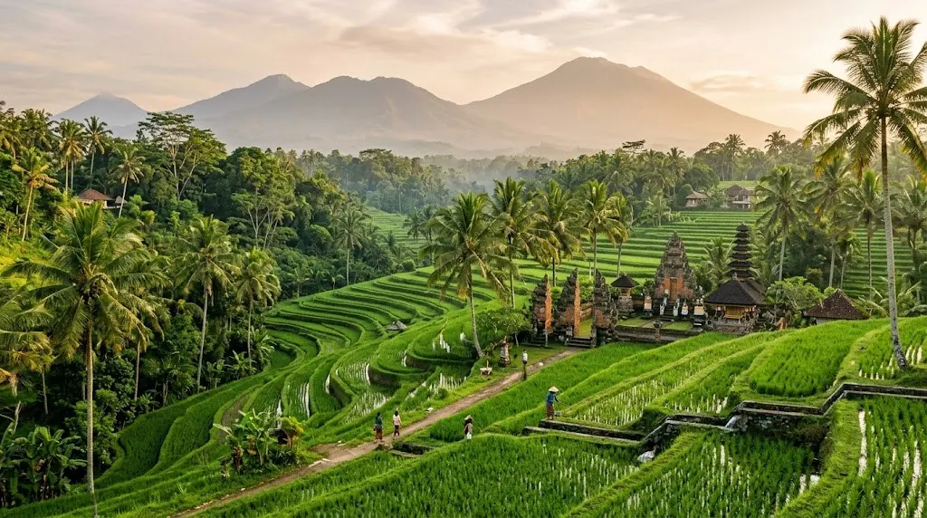 Arrival through the rice terraces