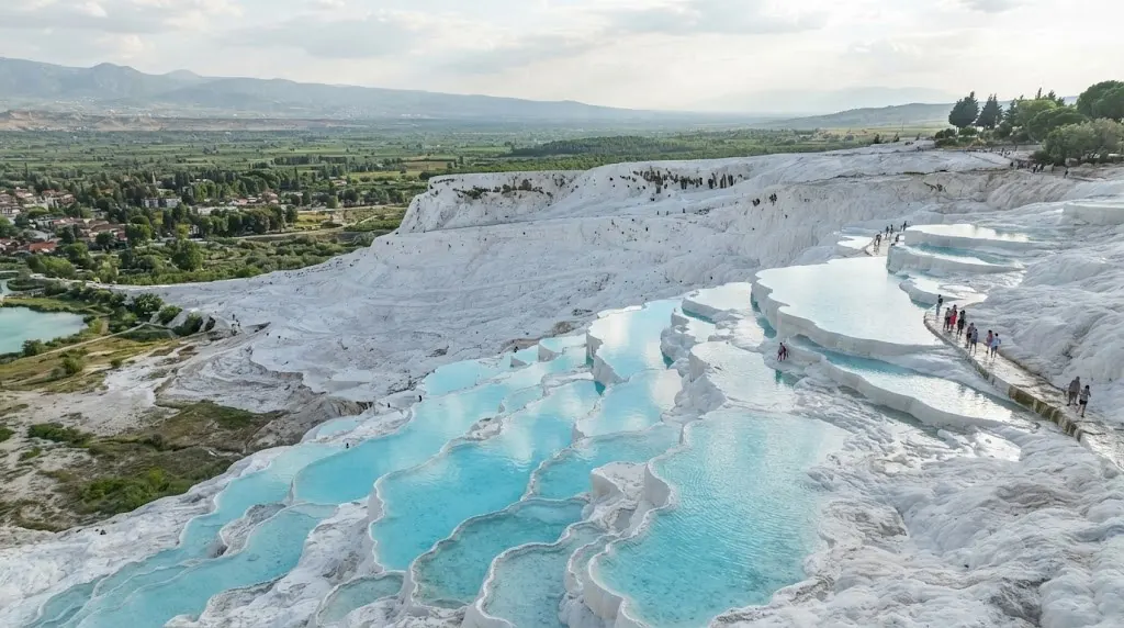 Pamukkale travertine terraces, aerial
