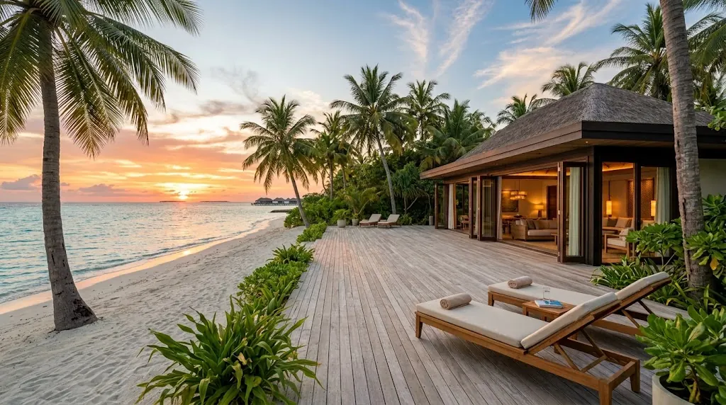 Overwater villa interior with lagoon views, Maldives