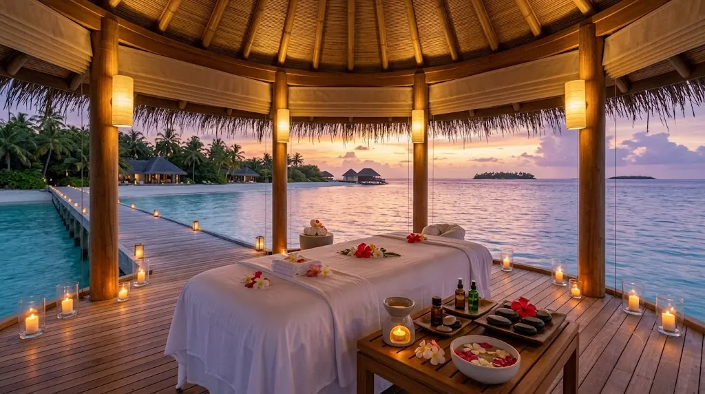 Villa deck and private plunge pool over the lagoon, Maldives