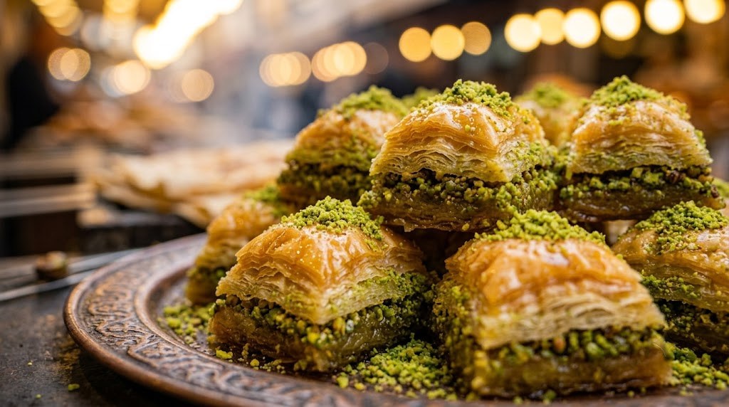 Baklava, fresh from the tray