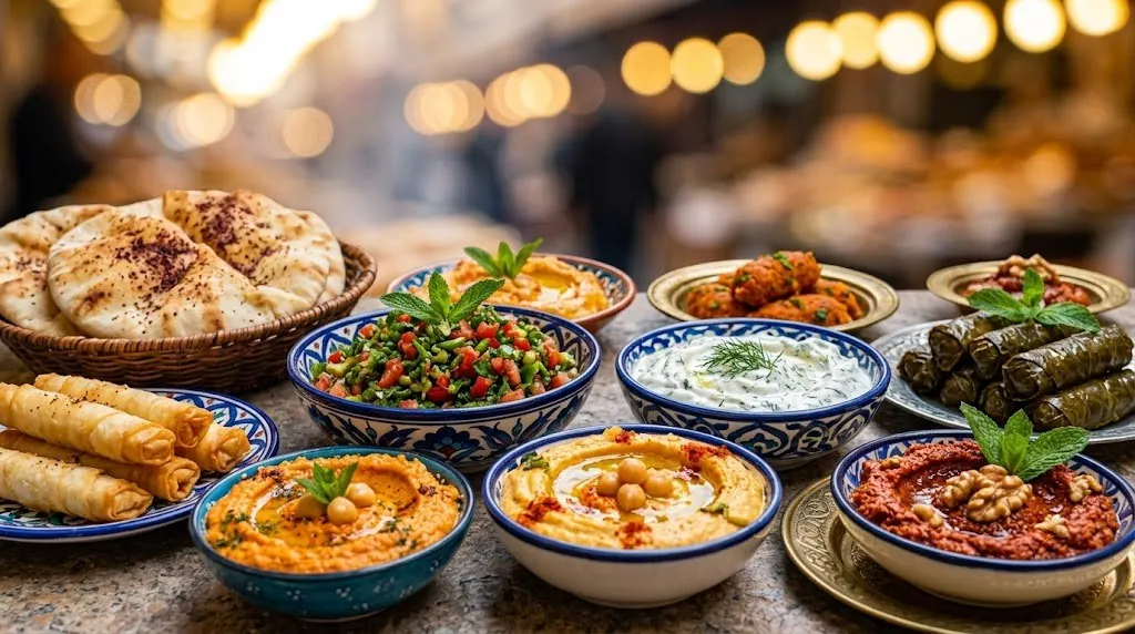 Meze spread, shared style