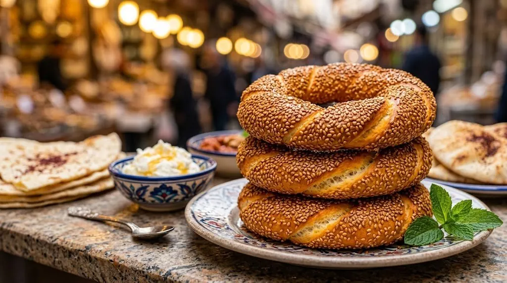 Simit and Turkish tea, street-side